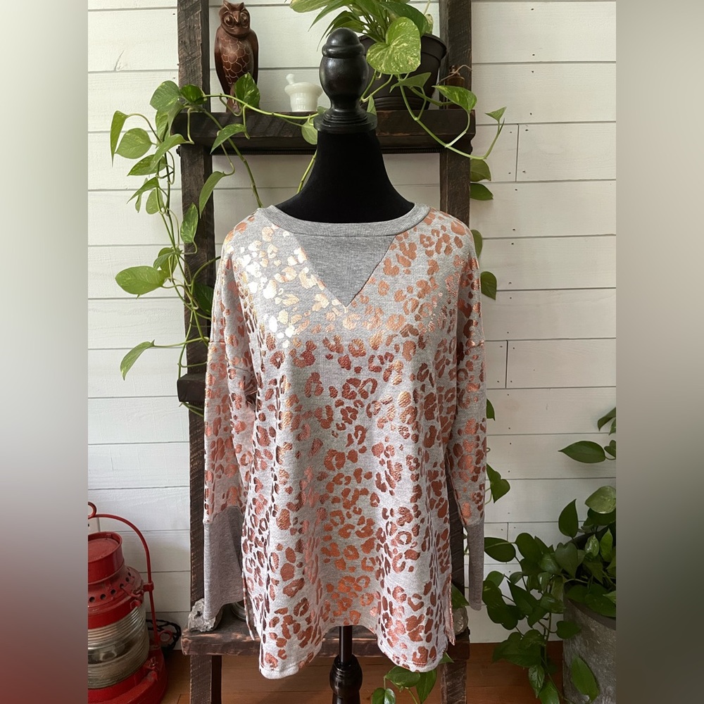 Honeyme: Animal Print Sweater with Pink Gold